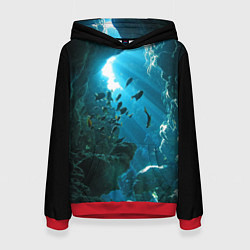 Толстовка-худи женская Коралловые рыбки, цвет: 3D-красный