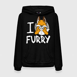 Толстовка-худи женская I love furry, цвет: 3D-черный