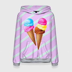 Толстовка-худи женская Мороженое графический фон, цвет: 3D-меланж