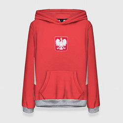 Толстовка-худи женская Польша футбольная форма, цвет: 3D-меланж