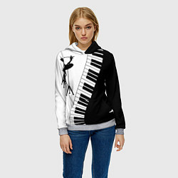 Толстовка-худи женская Черно Белое пианино, цвет: 3D-меланж — фото 2