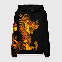 Толстовка-худи женская Золотой китайский дракон, цвет: 3D-черный