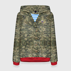 Толстовка-худи женская Камуфляж ВДВ со значком, цвет: 3D-красный