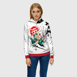 Толстовка-худи женская Ророноа Зоро пират Соломенной Шляпы, цвет: 3D-красный — фото 2