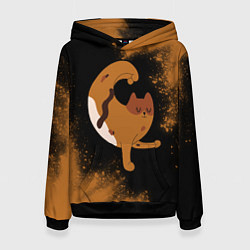 Толстовка-худи женская Кошачья Йога - Взрыв, цвет: 3D-черный