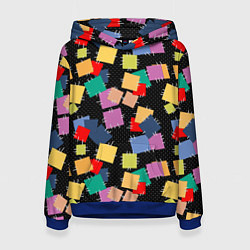 Толстовка-худи женская Заплатки на черном фоне, цвет: 3D-синий