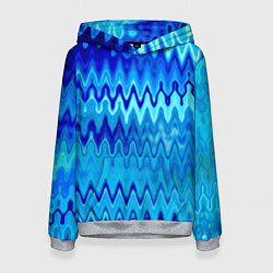 Толстовка-худи женская Синий-голубой абстрактный узор, цвет: 3D-меланж