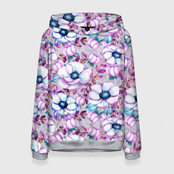 Толстовка-худи женская Анемоны - цветочный ковер, цвет: 3D-меланж