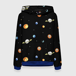 Толстовка-худи женская Планеты в космосе, цвет: 3D-синий