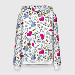 Толстовка-худи женская Медицинский паттерн, цвет: 3D-белый