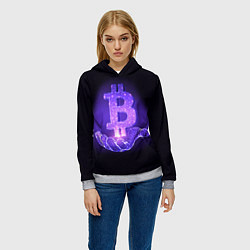 Толстовка-худи женская BITCOIN IN HAND БИТКОИН, цвет: 3D-меланж — фото 2