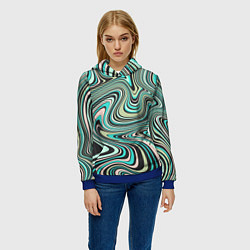 Толстовка-худи женская Розово-зелёные разводы на воде паттерн, цвет: 3D-синий — фото 2