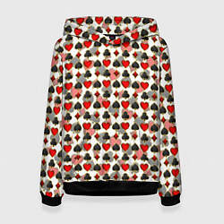 Толстовка-худи женская КАРТЫ КАРТОЧНЫЕ МАСТИ, цвет: 3D-черный