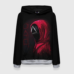 Толстовка-худи женская ИГРА В КАЛЬМАРА, СТРАЖ ТРЕУГОЛЬНИК, ФИГУРЫ ИГРЫ, цвет: 3D-меланж