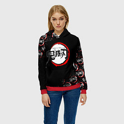 Толстовка-худи женская КЛИНОК РАССЕКАЮЩИЙ ДЕМОНОВ БРЫЗГИ КРАСОК, цвет: 3D-красный — фото 2