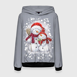 Толстовка-худи женская Два снеговика, цвет: 3D-черный