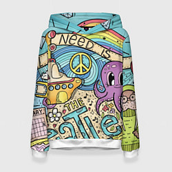 Толстовка-худи женская All you need is The Beatles, цвет: 3D-белый