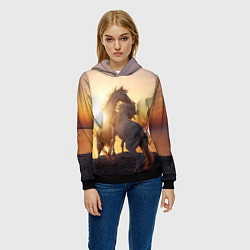 Толстовка-худи женская Лошади на закате, цвет: 3D-черный — фото 2