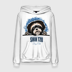 Толстовка-худи женская Ши-Тцу Shih-Tzu, цвет: 3D-белый