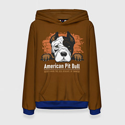 Толстовка-худи женская Американский Питбультерьер Pit Bull Terrier, цвет: 3D-синий