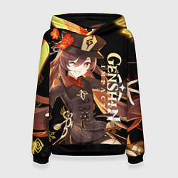 Толстовка-худи женская Ху Тао - Геншин импакт, цвет: 3D-черный