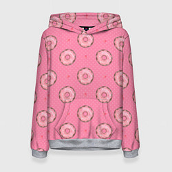 Толстовка-худи женская Розовые пончики паттерн, цвет: 3D-меланж