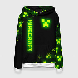 Толстовка-худи женская MINECRAFT NEON LOGO CREEPER, цвет: 3D-белый