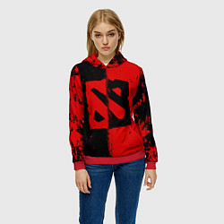 Толстовка-худи женская DOTA 2 БРЫЗГИ КРАСОК, КРАСНО ЧЁРНЫЙ ЛОГО, цвет: 3D-красный — фото 2