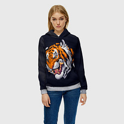 Толстовка-худи женская Саблезубый тигр голова, цвет: 3D-меланж — фото 2