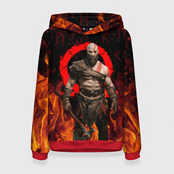 Толстовка-худи женская GOD OF WAR РАГНАРЁК, КРАТОС В ОГНЕ, цвет: 3D-красный