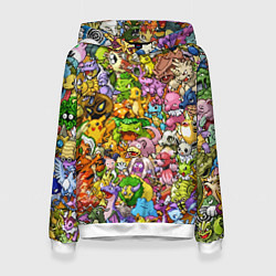 Толстовка-худи женская ПОКЕМОНЫ В ПИКСЕЛЯХ PIXEL POKEMON, цвет: 3D-белый