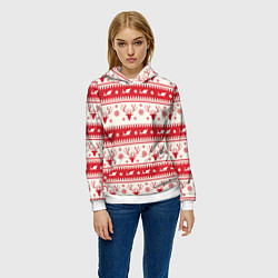 Толстовка-худи женская Новогодний орнамент с Оленями, цвет: 3D-белый — фото 2