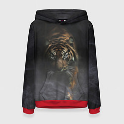 Толстовка-худи женская Тигр в тумане, цвет: 3D-красный