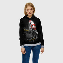 Толстовка-худи женская БОГ ВОЙНЫ С МЕЧАМИ, КРАТОС, цвет: 3D-меланж — фото 2