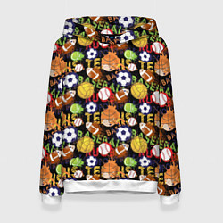 Толстовка-худи женская Разные Спортивные Мячи, цвет: 3D-белый
