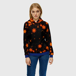 Толстовка-худи женская ОГНЕННЫЕ НОВОГОДНИЕ СНЕЖИНКИ НЕОН, цвет: 3D-синий — фото 2