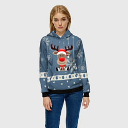 Толстовка-худи женская New Years Deer, цвет: 3D-черный — фото 2