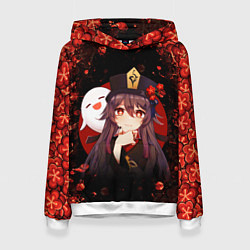 Толстовка-худи женская GENSHIN IMPACT HU TAO ГЕНШИН ИМПАКТ ХУ ТАО FLOWERS, цвет: 3D-белый
