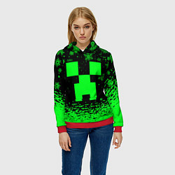 Толстовка-худи женская НОВОГОДНИЙ КРИПЕР МАЙНКРАФТ ЗЕЛЁНЫЙ, цвет: 3D-красный — фото 2