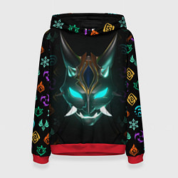 Толстовка-худи женская МАСКА СЯО, GENSHIN IMPACT, СИМВОЛЫ, цвет: 3D-красный