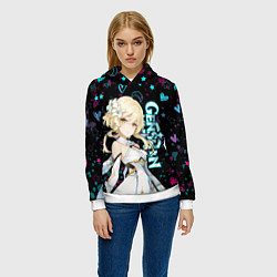 Толстовка-худи женская ГЕНШИН ИМПАКТ ЛЮМИН, НЕОНОВЫЕ СЕРДЕЧКИ, цвет: 3D-белый — фото 2