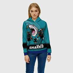 Толстовка-худи женская San Jose Sharks, Сан Хосе Шаркс, цвет: 3D-синий — фото 2