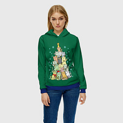 Толстовка-худи женская Коты Построение ёлкой, цвет: 3D-синий — фото 2