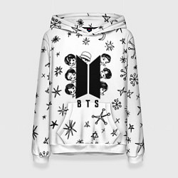 Толстовка-худи женская ЛОГОТИП БТС LOGO BTS, цвет: 3D-белый