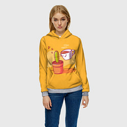 Толстовка-худи женская Кактус и кружка с кофе, цвет: 3D-меланж — фото 2