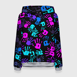 Толстовка-худи женская Следы неоновых рук, цвет: 3D-меланж