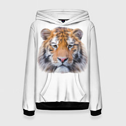 Толстовка-худи женская Тигр рыжий полосатый, цвет: 3D-черный