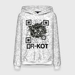 Толстовка-худи женская QR код котик, цвет: 3D-белый