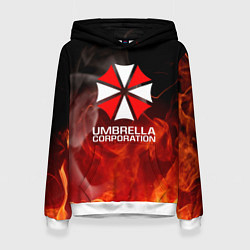 Толстовка-худи женская Umbrella Corporation пламя, цвет: 3D-белый