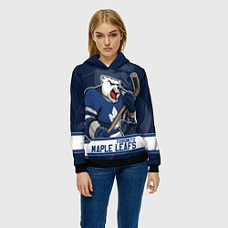 Толстовка-худи женская Торонто Мейпл Лифс, Toronto Maple Leafs Маскот, цвет: 3D-черный — фото 2